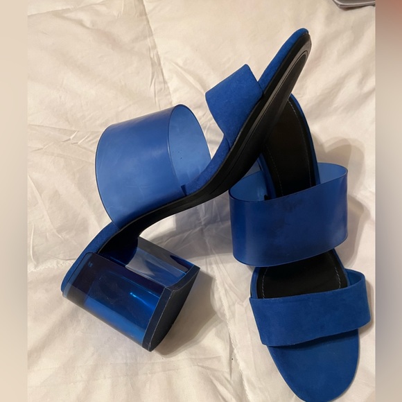 Shoes - Groovy! Disco retro brilliant blue sandals with lucite block heels. Size 38/7.5